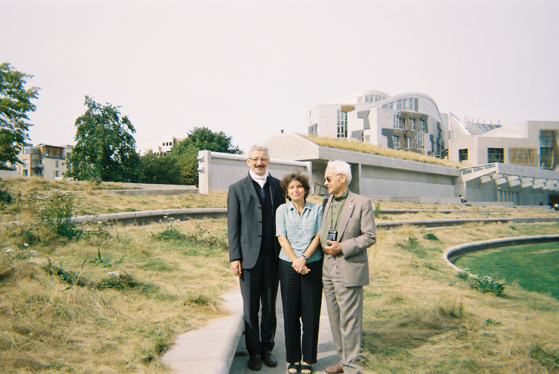 Judith Eversley in Edinburgh, 2005, with Luc-Émile Bouche-Florin (France) and Bogdan Wyporek (Poland)